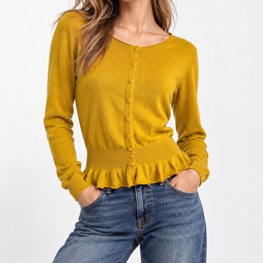 Anthropologie Sparrow Size Small Medium Cotton Cashmere Mustard Yellow Cardigan
